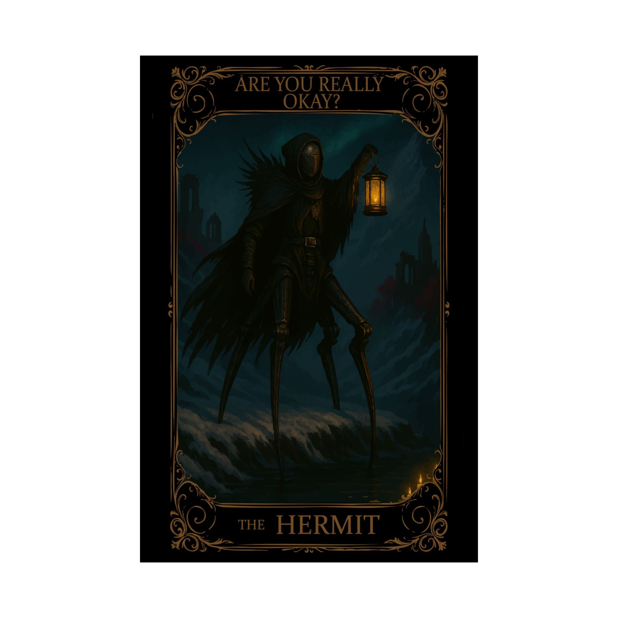 The Hermit Tarot-Mystical Satin Posters, Wall Art Print, Dark Aesthetic Decor, Home Wall Hanging, Gothic Art for Mental Health Awareness