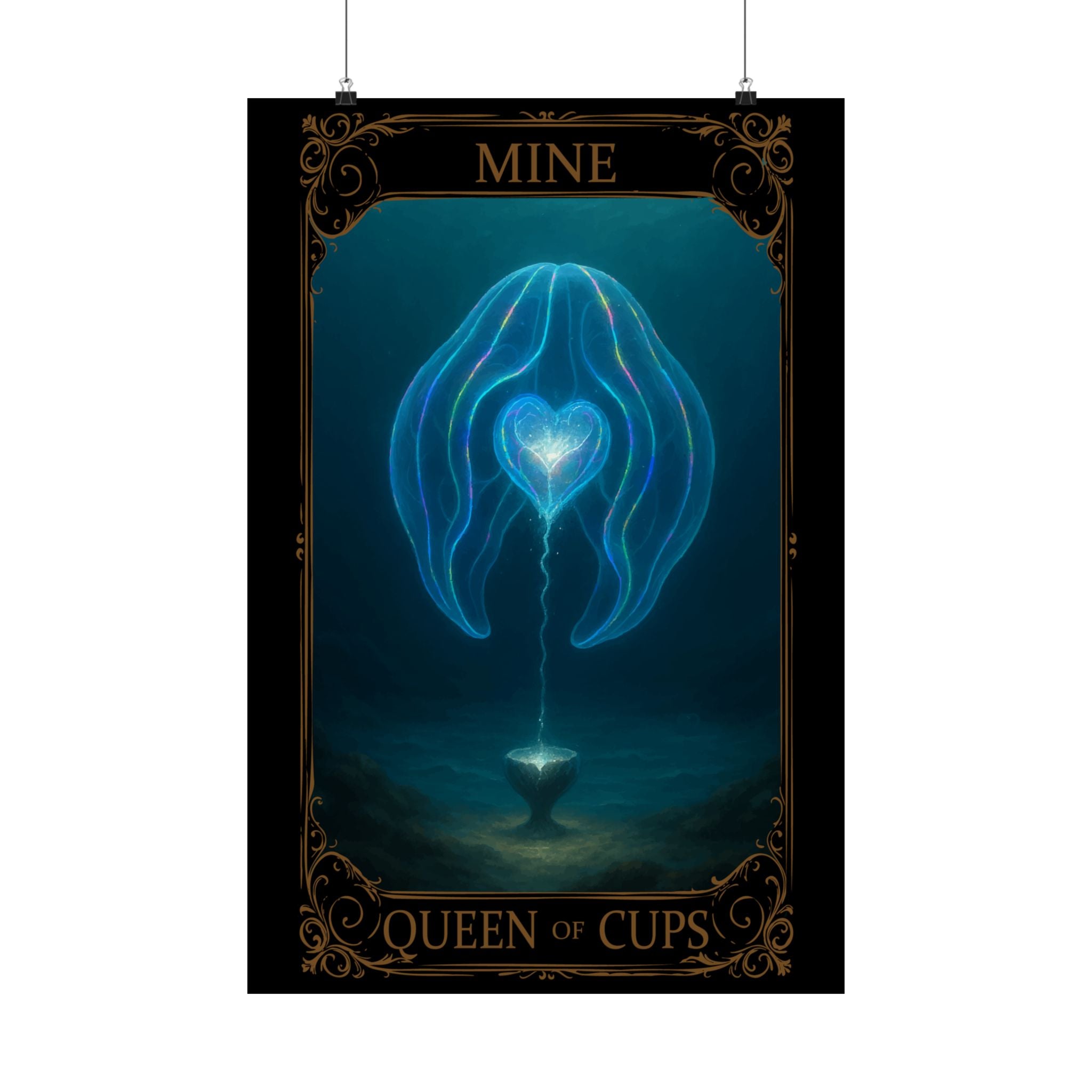 Queen of Cups tarot- Mystical Satin Poster, Dreamy Home Decor, Tarot Art Print, Boho Wall Art, Spiritual Gift