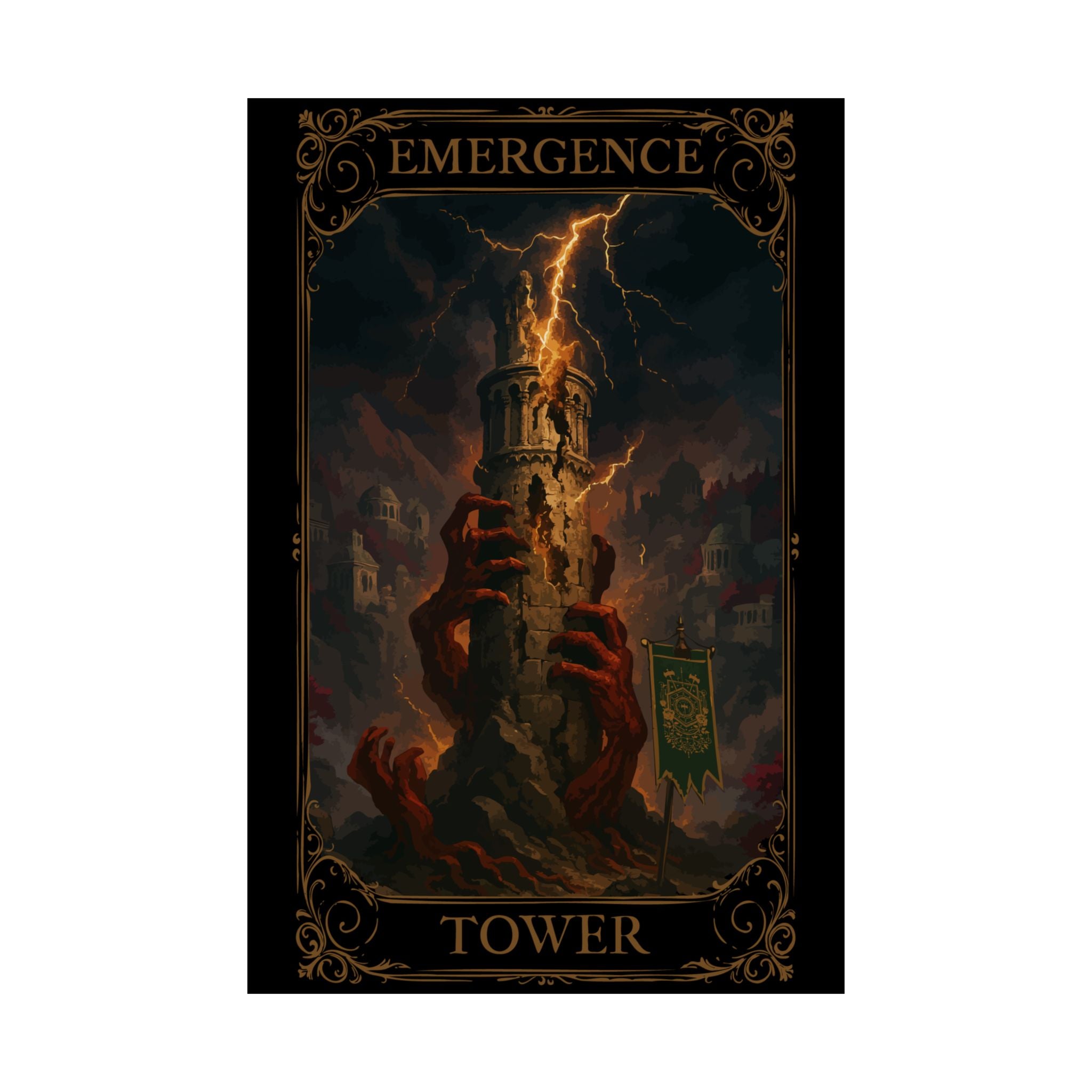 Caramel: The Tower Tower Tarot Satin Poster - Art Print, Wall Decor, Fantasy Artwork, Gothic Home Decor, Gift for Fantasy Lovers