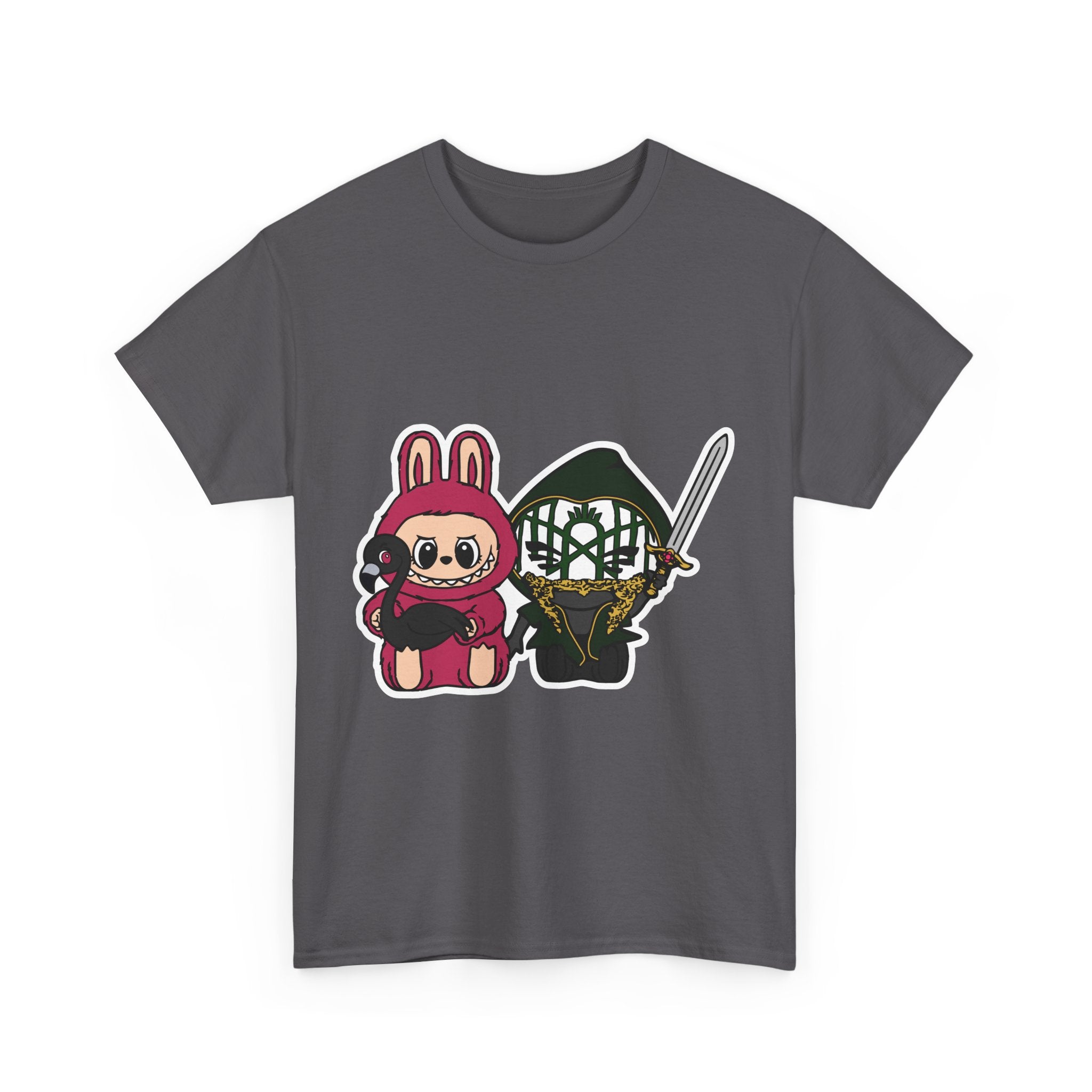 Labubu Chibi Band Member Cute Bunny and Ninja Unisex Heavy Cotton Tee, Fun Graphic Tee, Casual Wear, Cute Outfit, Fun T-Shirt