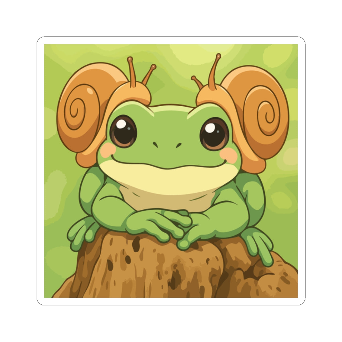 Cute Snail-Horn Frog Sticker — Kawaii Tree Frog Kiss-Cut Decal for Laptops & Water Bottles