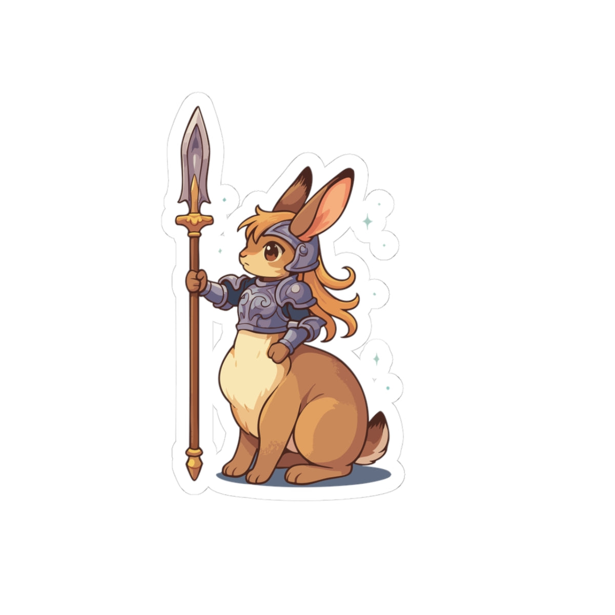 Rabbitaur| Bunny Knight Kiss-Cut Sticker — Cute Armored Rabbit with Spear, Fantasy Laptop Decal