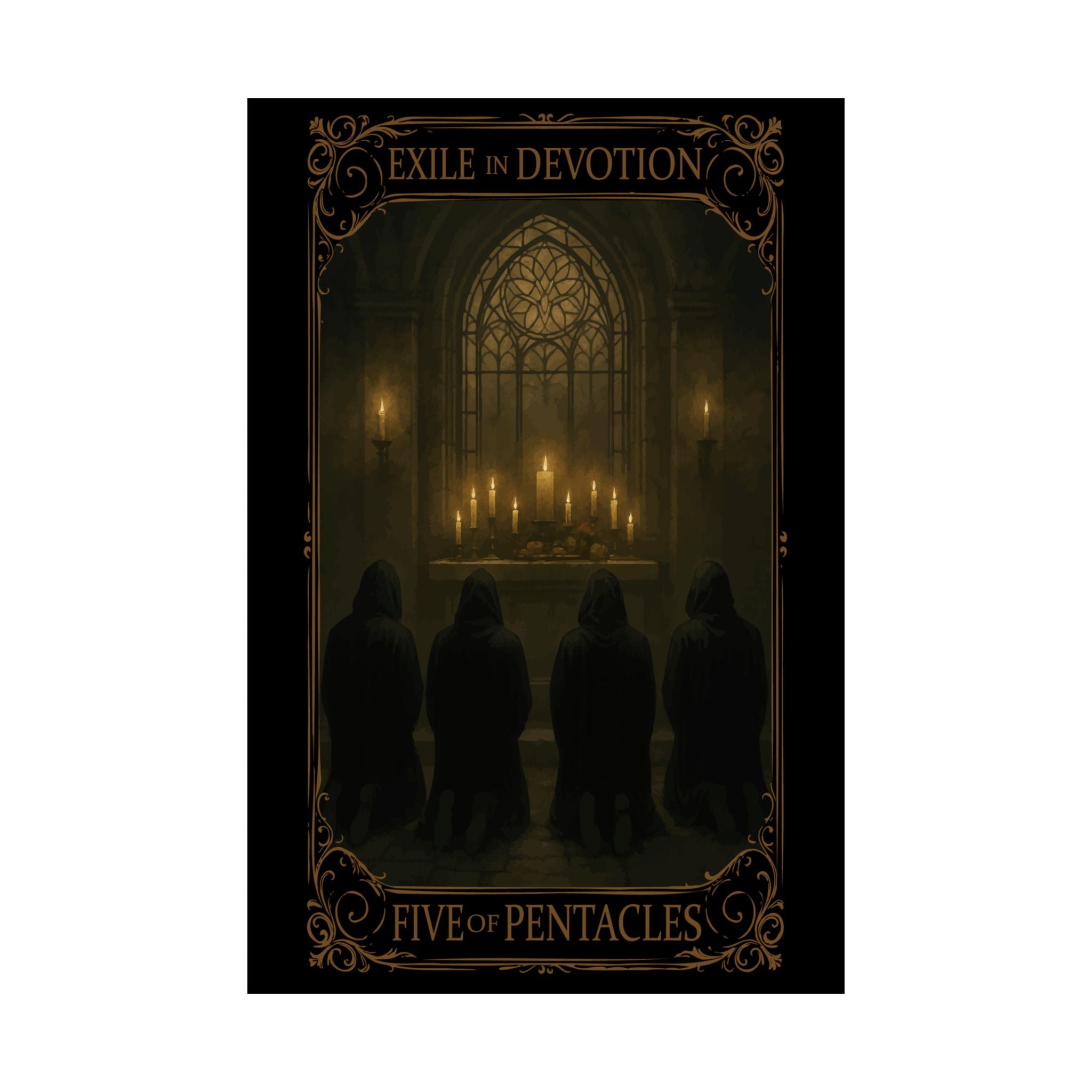 Five of Pentacles Tarot-Gothic Art Satin Poster, Exile in Devotion Print, Dark Wall Decor, Five of Pentacles Artwork, Spiritual Home Art