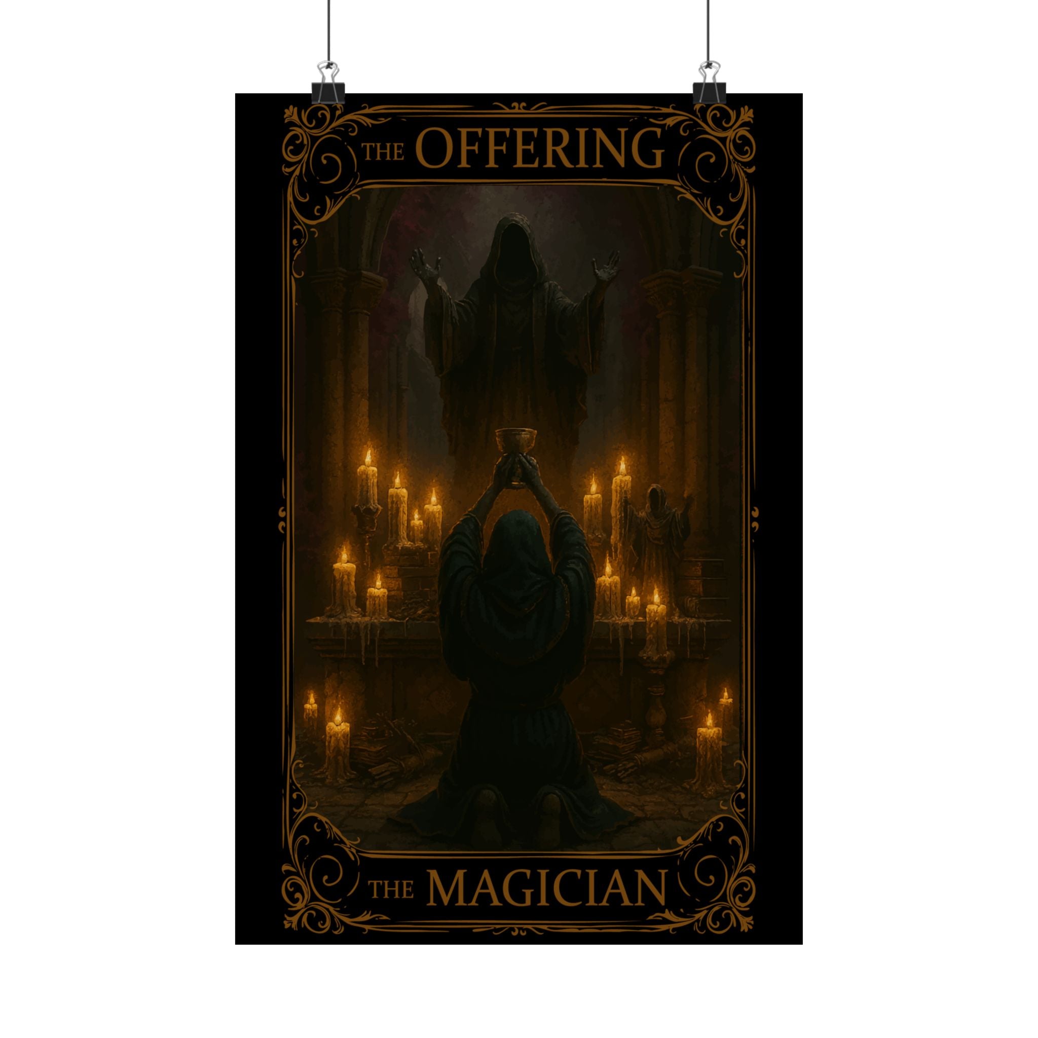 The Offering- Magician Tarot Satin Poster | Gothic Wall Art, Occult Decor, Witchy Home, Gift for Witches, Halloween Decoration, The Offering