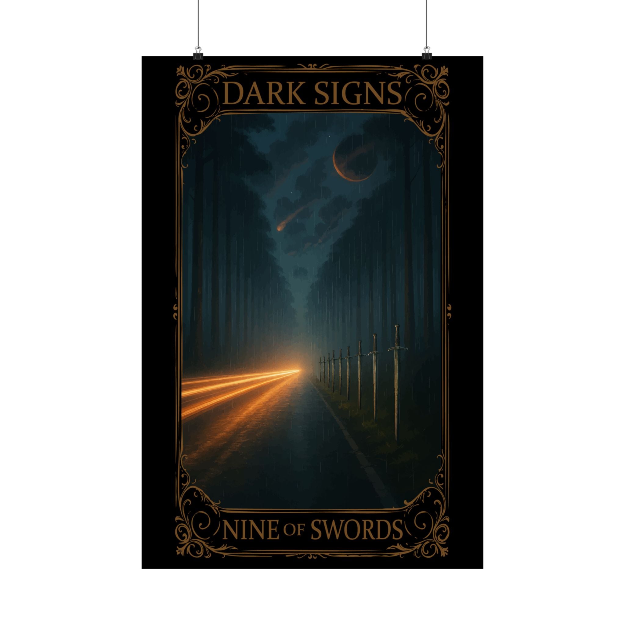 Nine of Swords Tarot- Mystical Art Satin Posters | Dark Signs, Nine of Swords Wall Decor, Tarot Artwork, Gothic Home Decor, Unique Gift for Art Lovers