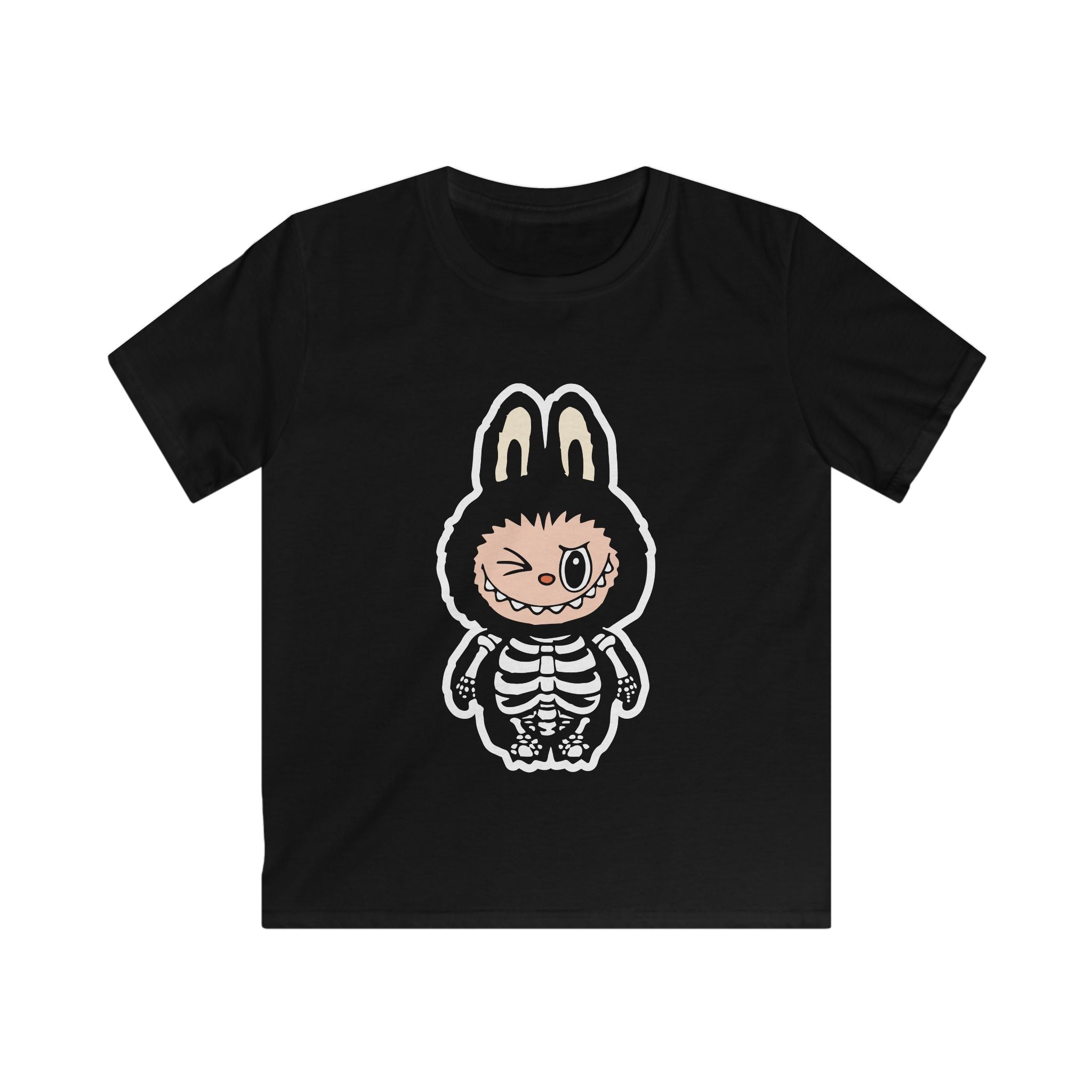 Skeleton Labubu- Cute Halloween Kids Tee, Boys and Girls T-Shirt, Softstyle Skull Bunny Shirt, Fun Dress-Up Tee, Spooky Costume Top