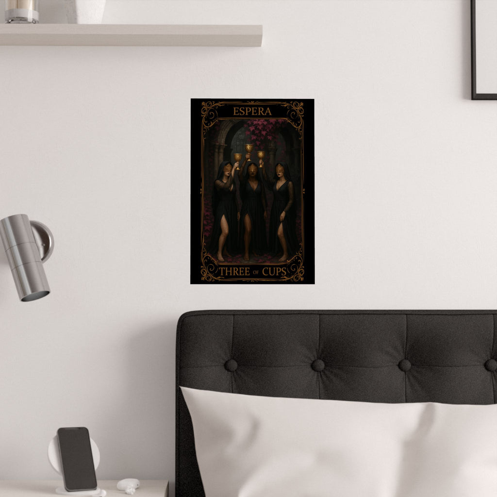 Espera Three of Cups Tarot Satin Posters - Art Print for Spiritual Decor, Gift for Tarot Lovers, Wall Art, Home Decor