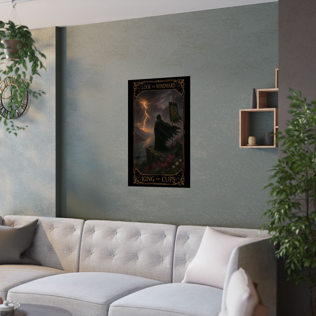King of Cups Tarot- Mystical Art Satin Poster, Tarot Wall Decor, King of Cups Print, Bohemian Home Decor, Gift for Tarot Lovers, Spiritual Artwork