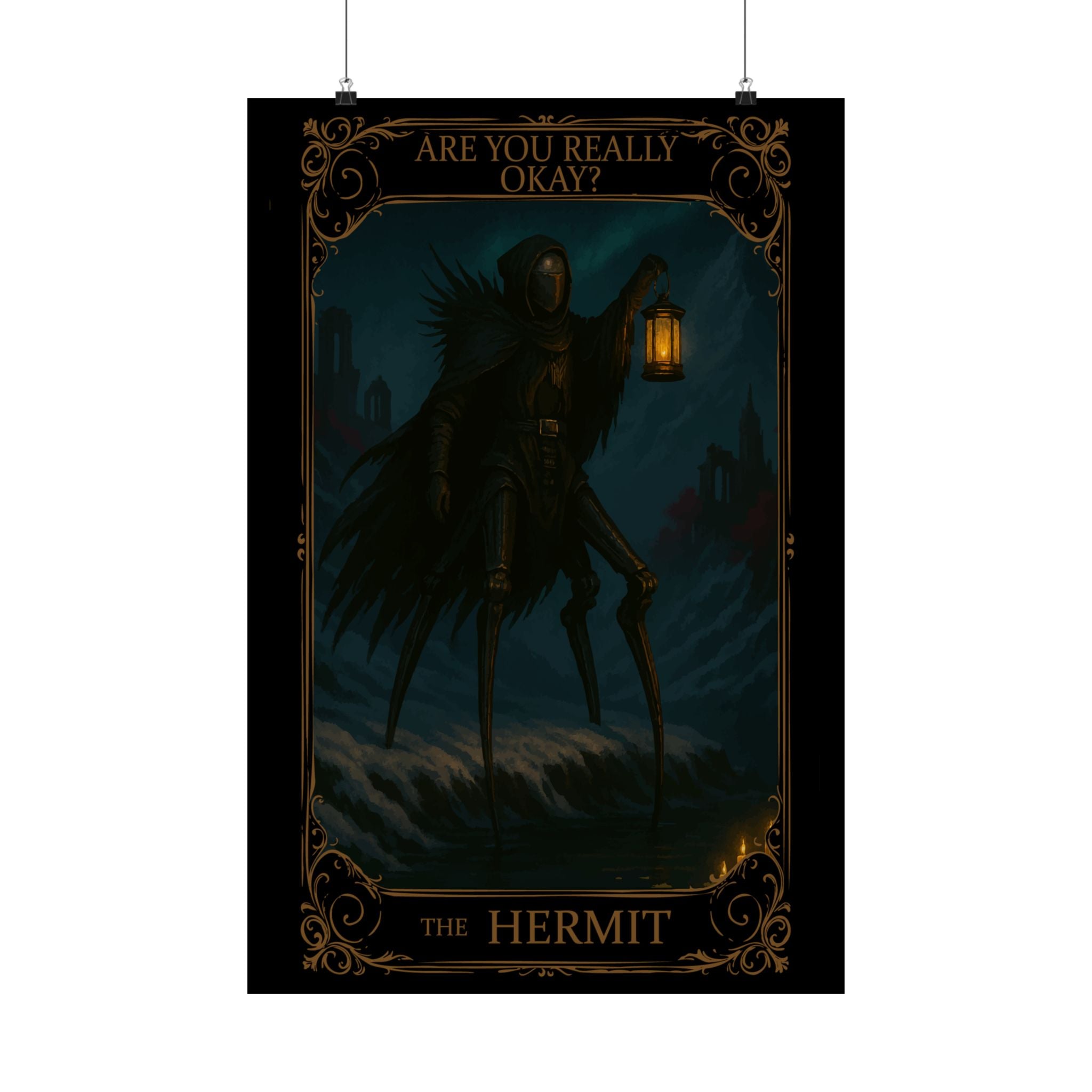The Hermit Tarot-Mystical Satin Posters, Wall Art Print, Dark Aesthetic Decor, Home Wall Hanging, Gothic Art for Mental Health Awareness