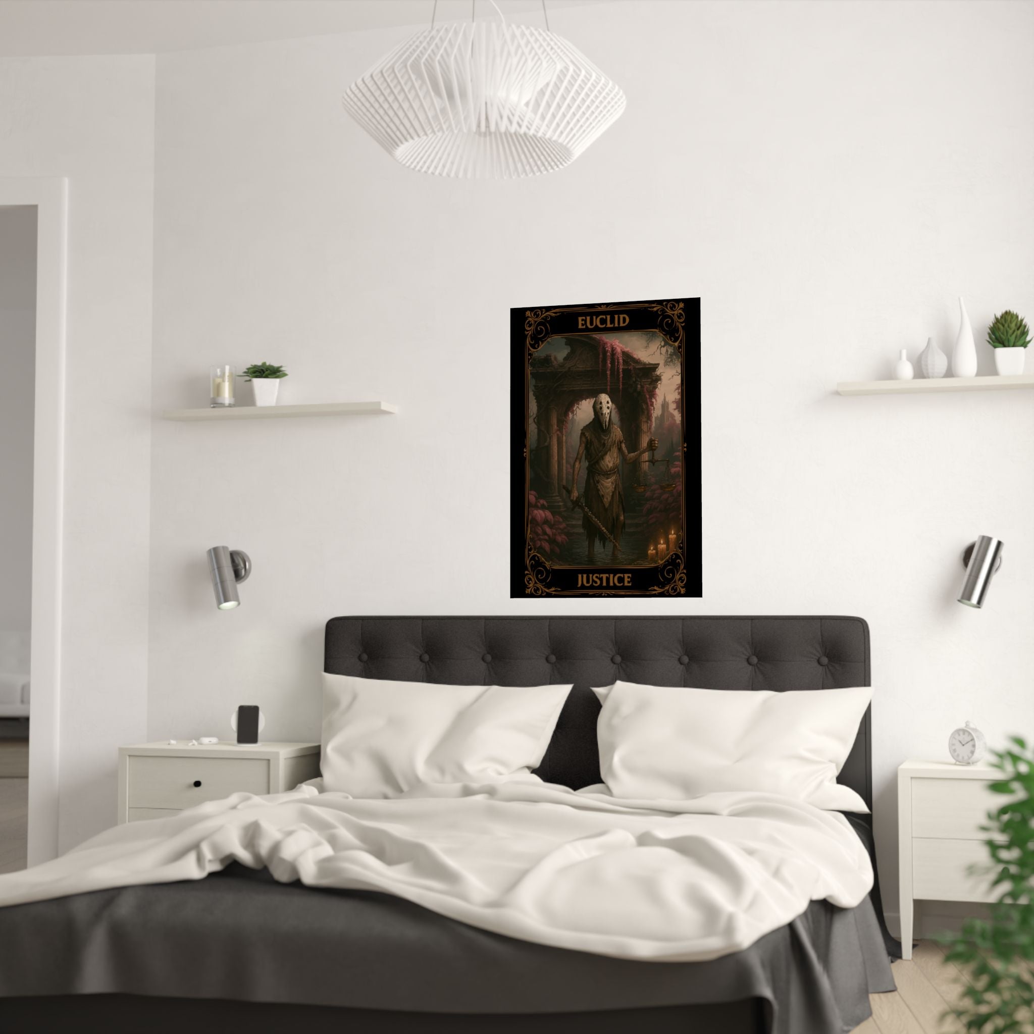 The Justice Tarot Euclid Satin Poster, Wall Art Print, Gothic Home Decor, Gift for Collectors, Fantasy Wall Hanging